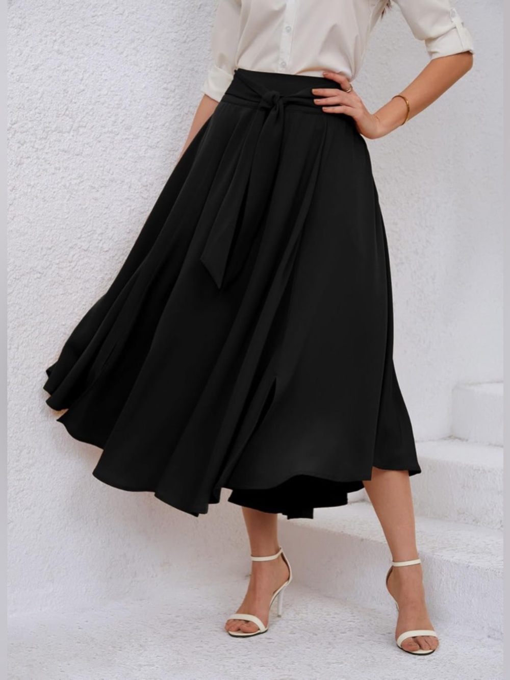 Chouyatou | High Waisted Side Slit Irregular Bohemian Maxi Skirt With Pockets